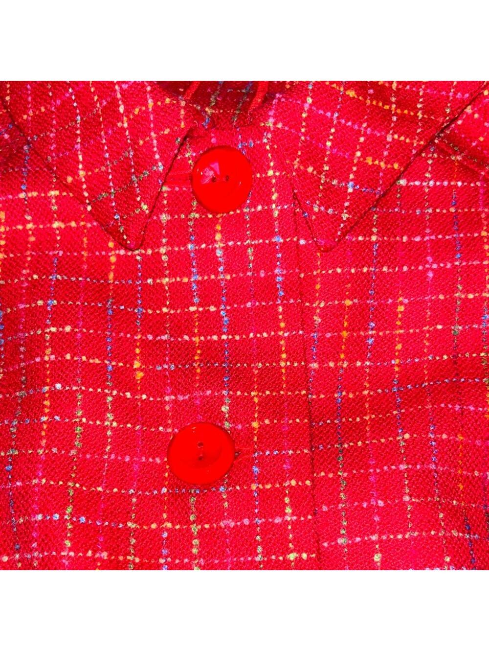 Red Colorful Tweed Plaid Sleeveless Dress Jacket Set Teacher Preppy - Picture 11 of 13